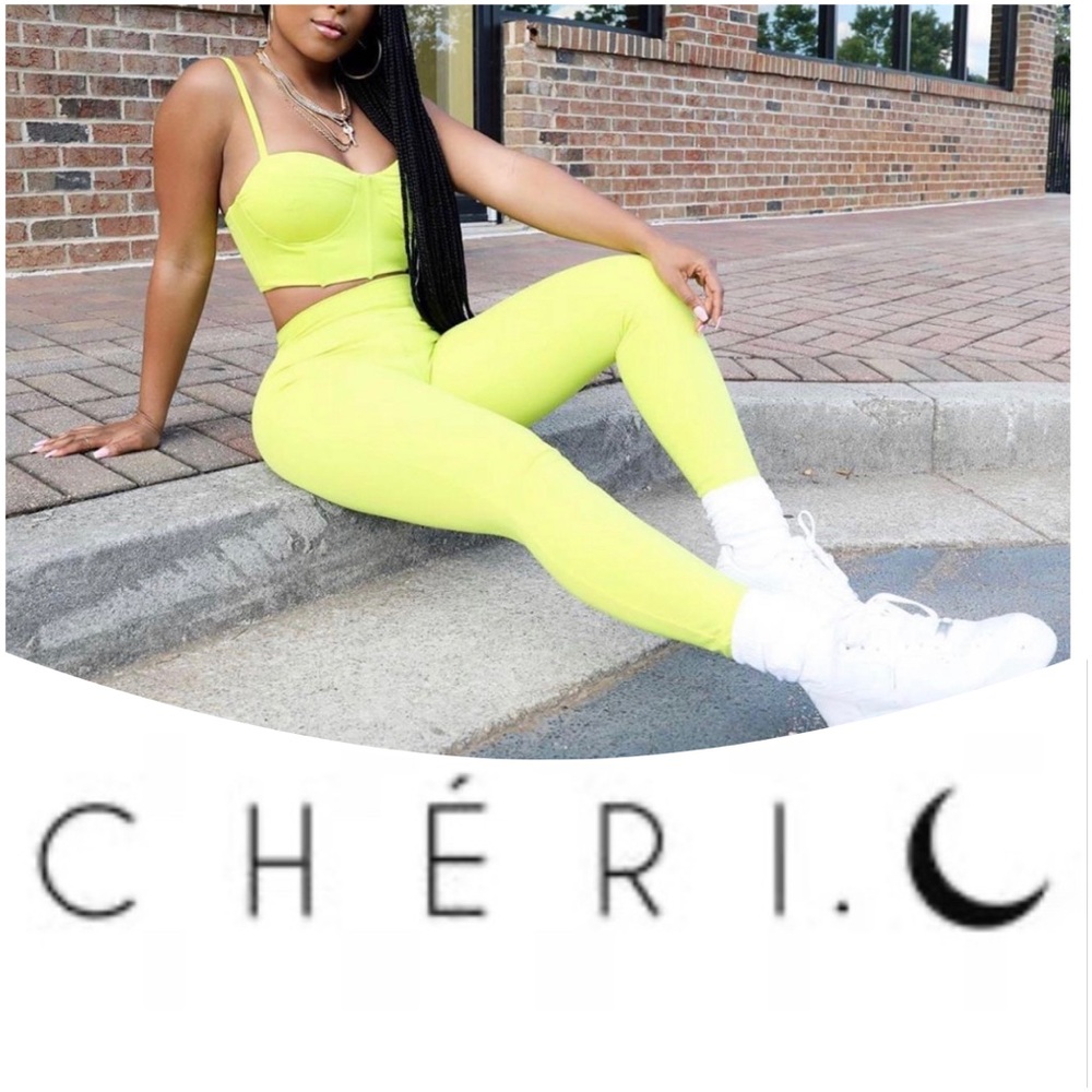 LaToya Cheri Lime Cropped Corset Top Pants Set
